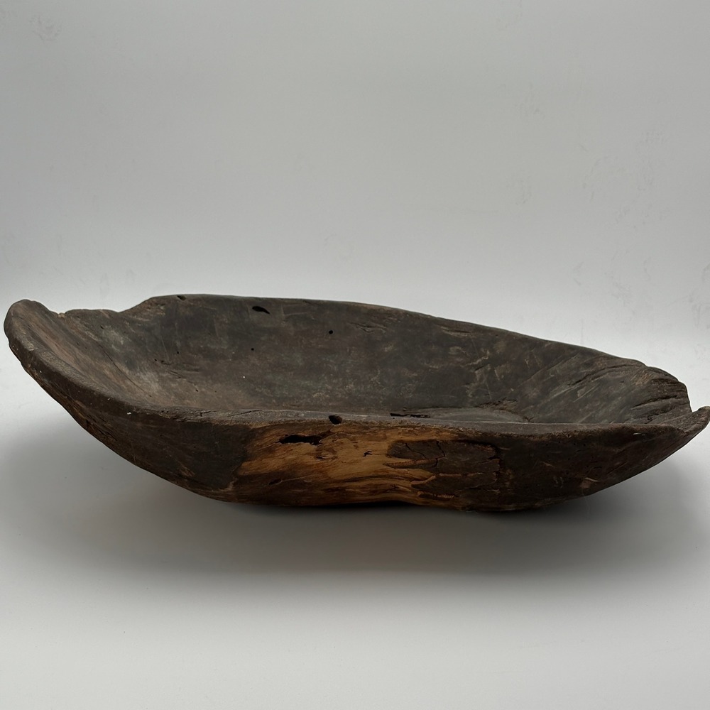 Antique Hand-Hewn Wooden Trencher Bowl 20.5" Primitive Farmhouse Dough Bowl